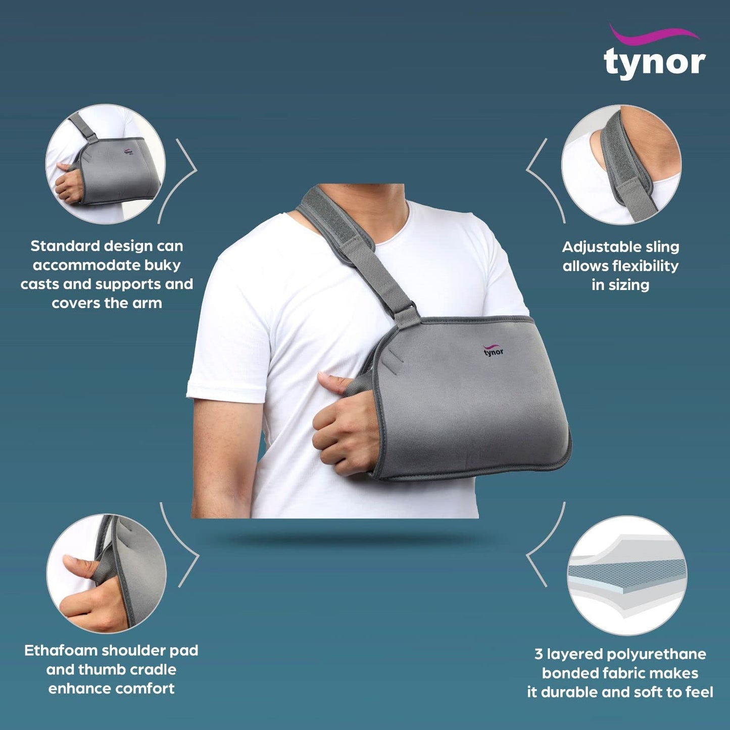 TYNOR Pouch Arm Sling Baggy, Grey, Medium, 1 Unit