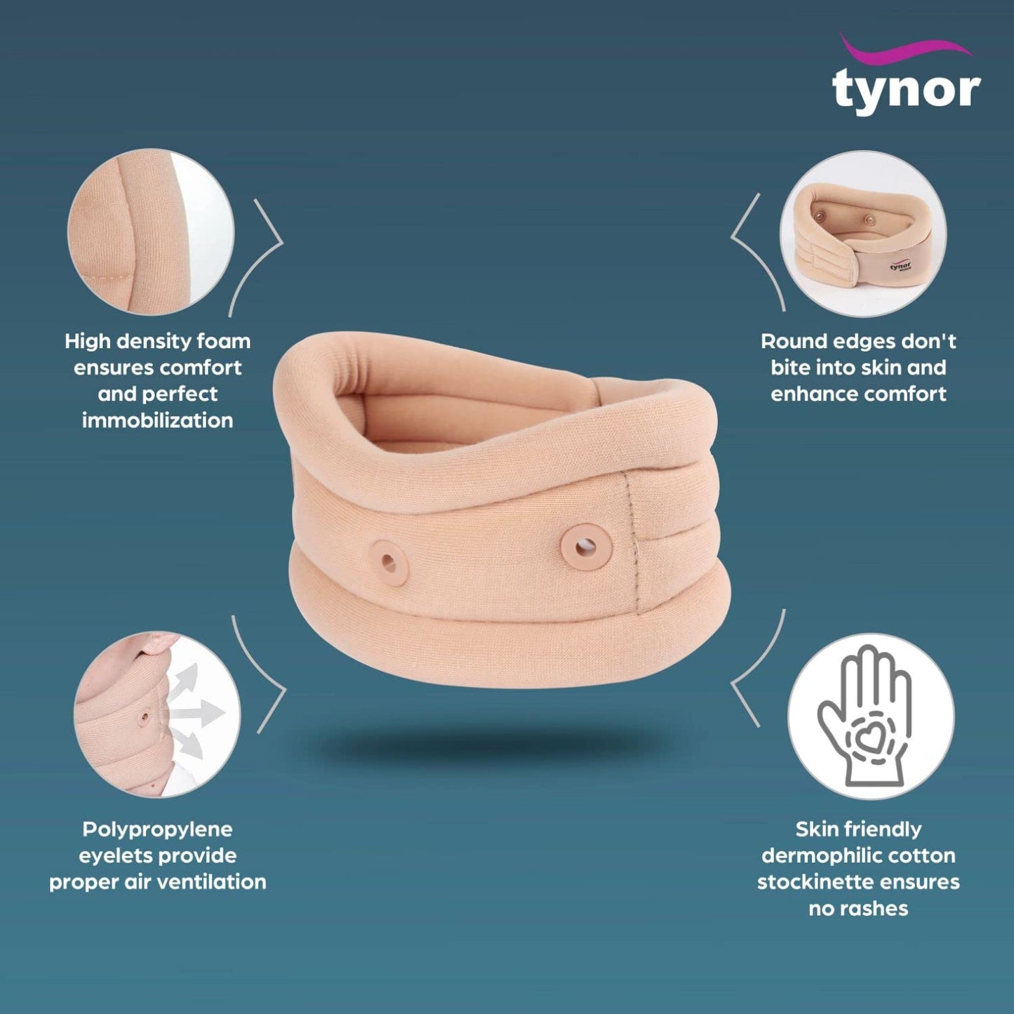 TYNOR Cervical Collar Soft with Support, Beige, Medium, 1 Unit