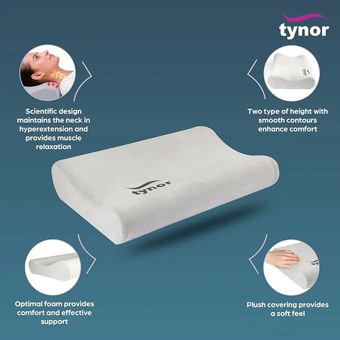 Tynor Contoured Cervical Pillow, for Neck Pain Relief, Orthopedic Support Pillow for Improved Sleep & Spine Alignment