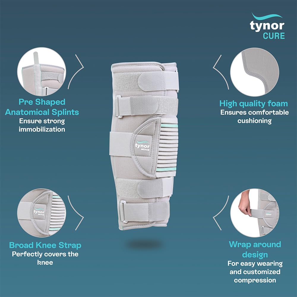 Tynor Knee Immobiliser 14"/36cm, for Support & Protection | Provides Support for Knee Injury, Pain Relief