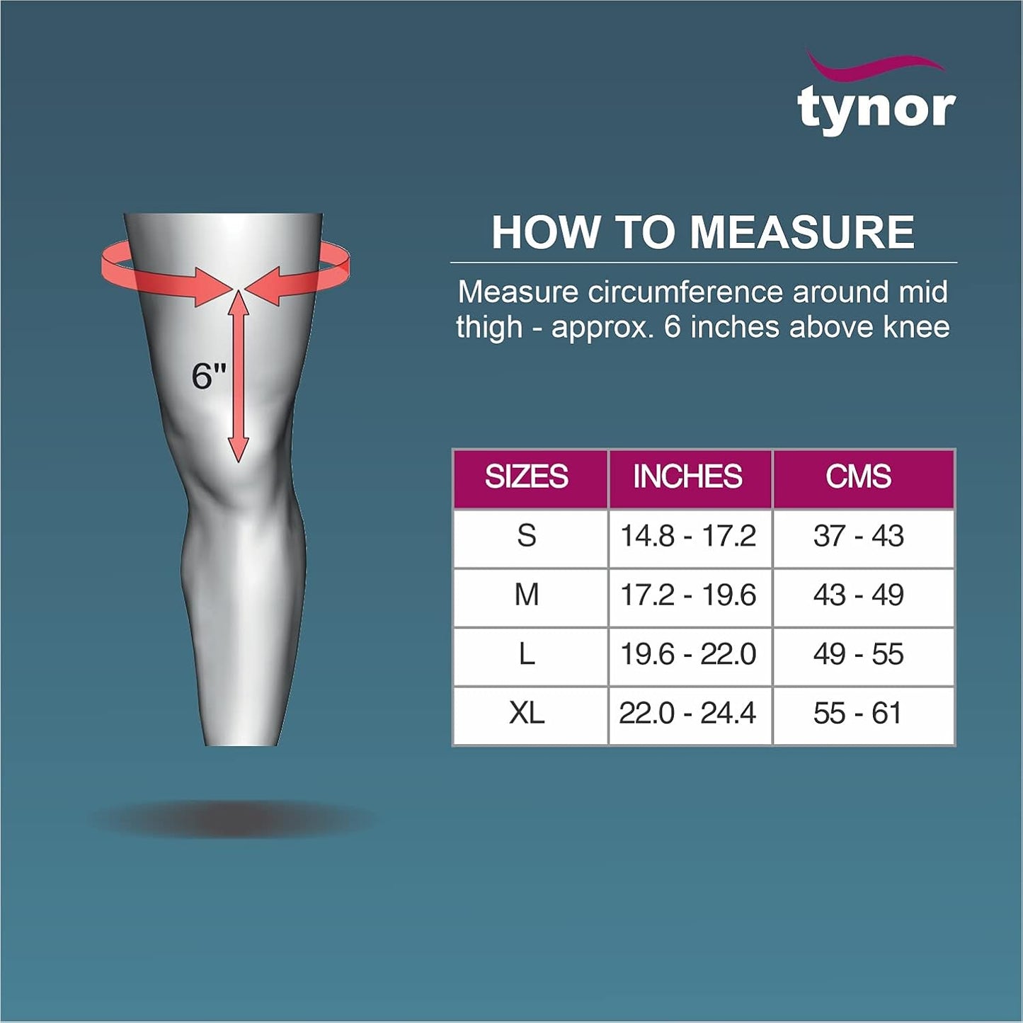 TYNOR Thigh Support, Grey, Large, 1 Unit