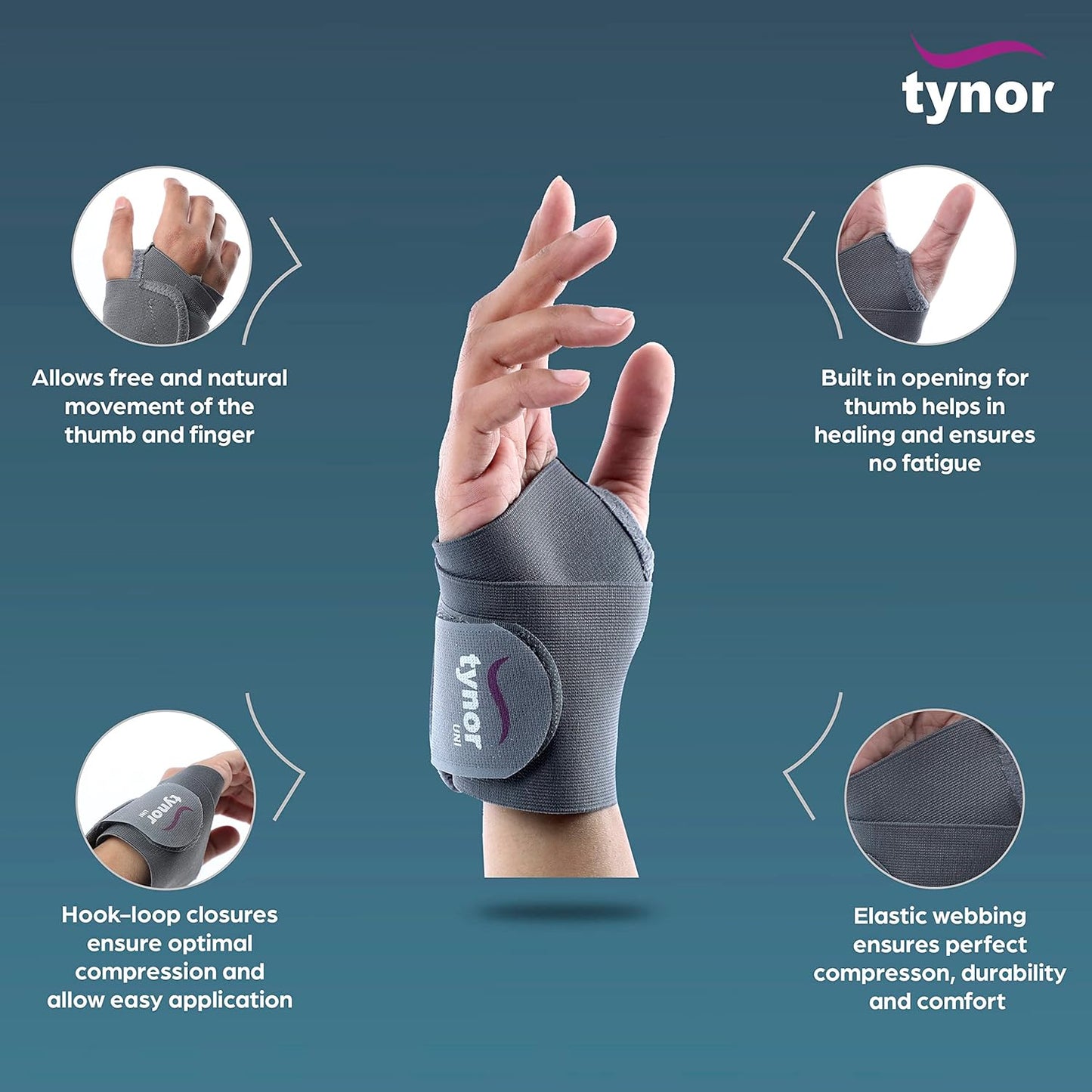 Tynor Wrist Brace with Thumb, Support for Pain Relief & Stabilization